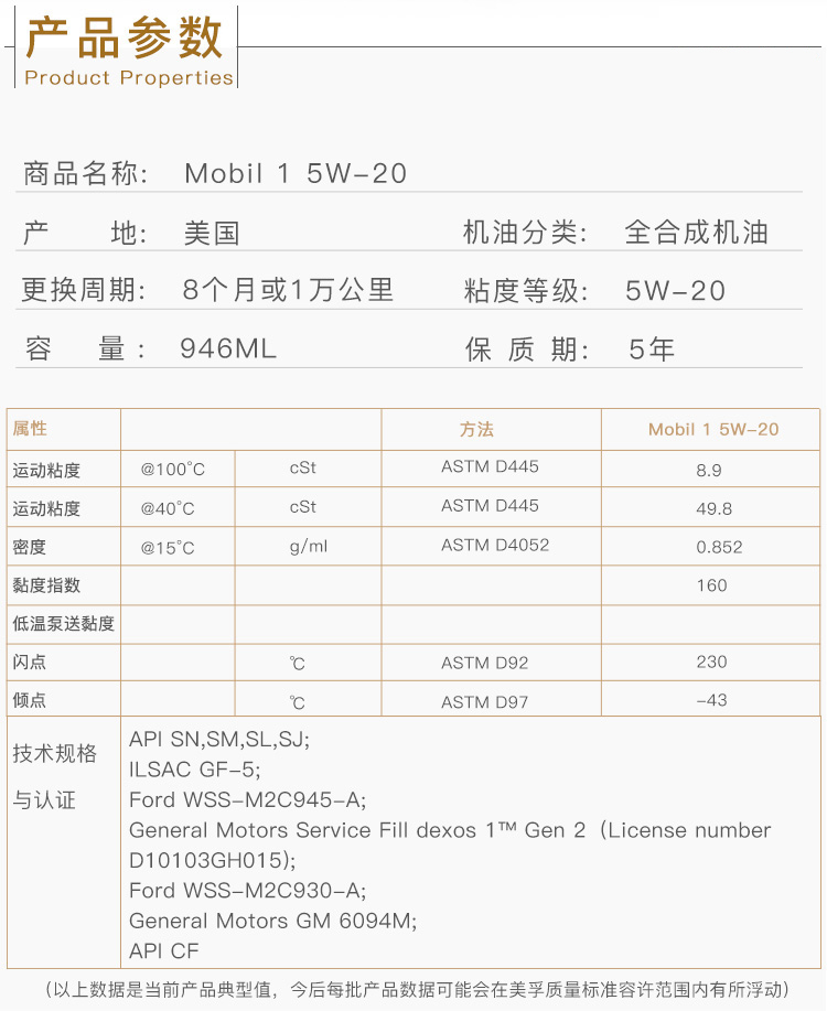 美孚1號(hào) 全合成機(jī)油 5W-20 SN 1 QT裝-第4張圖片-鄭州市冠恒貿(mào)易有限公司【官方網(wǎng)站】-車用潤滑油服務(wù)專家